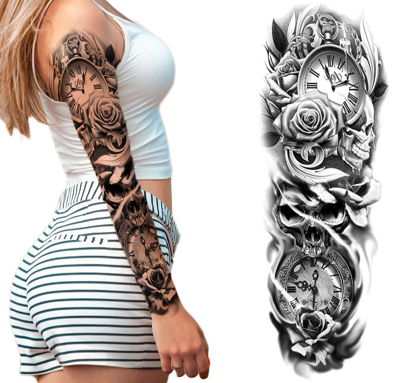 

Tatuaż tymczasowy rękaw zegary czacha