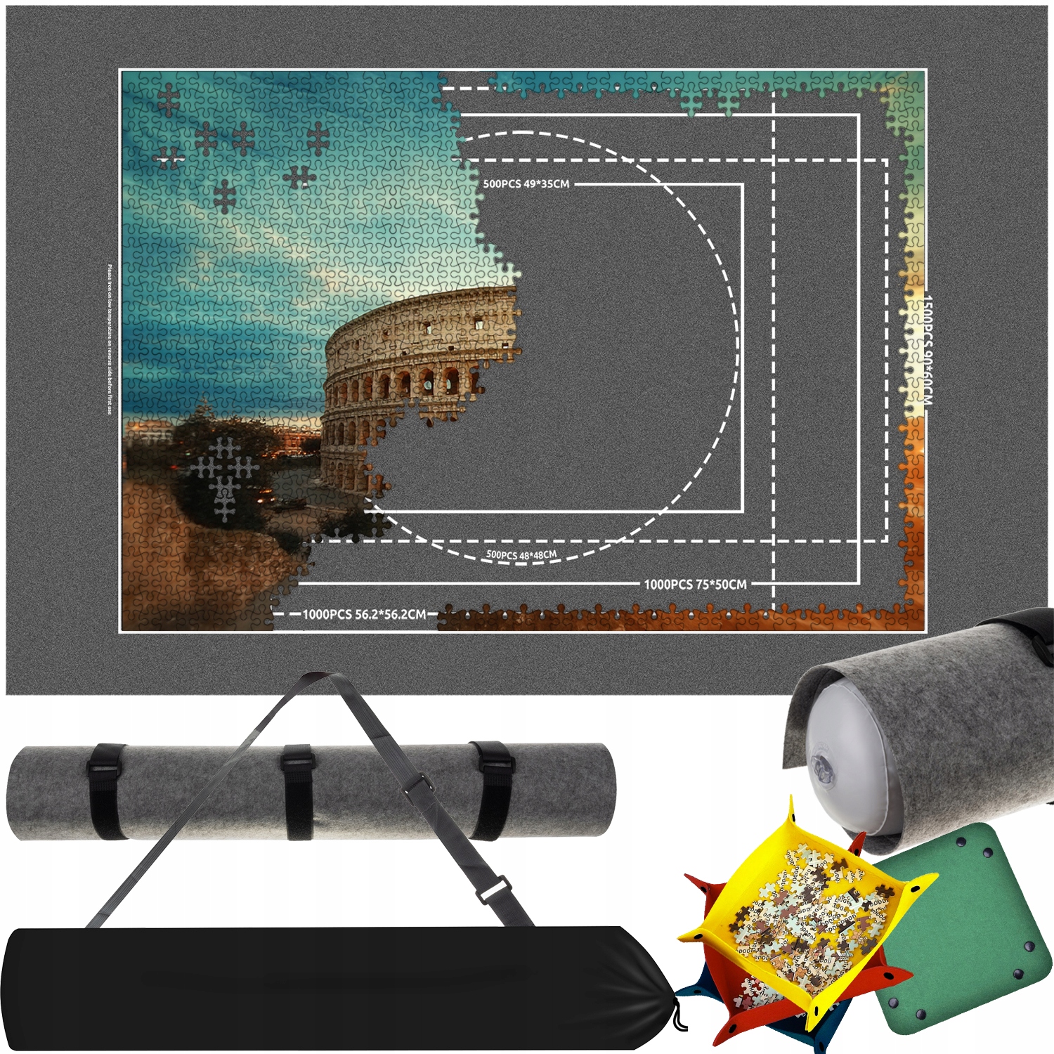 MATA DO UKŁADANIA PUZZLI Z ETUI I POMPKĄ PLANSZA DO PUZZLI + POKROWIEC