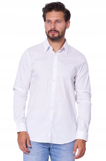Guess Pánská Bílá Košile S Dlouhým Rukávem Slim L Gxc