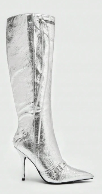 KOZAKI DAMSKIE METALICZNE NA OBCASIE ZAMEK 36 V9A