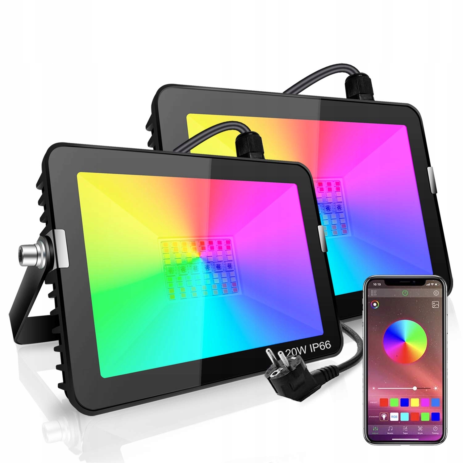 Sada 2 ks Halogen Led Rgb 20W Aplikácia IP66 Viacfarebný Led časovač