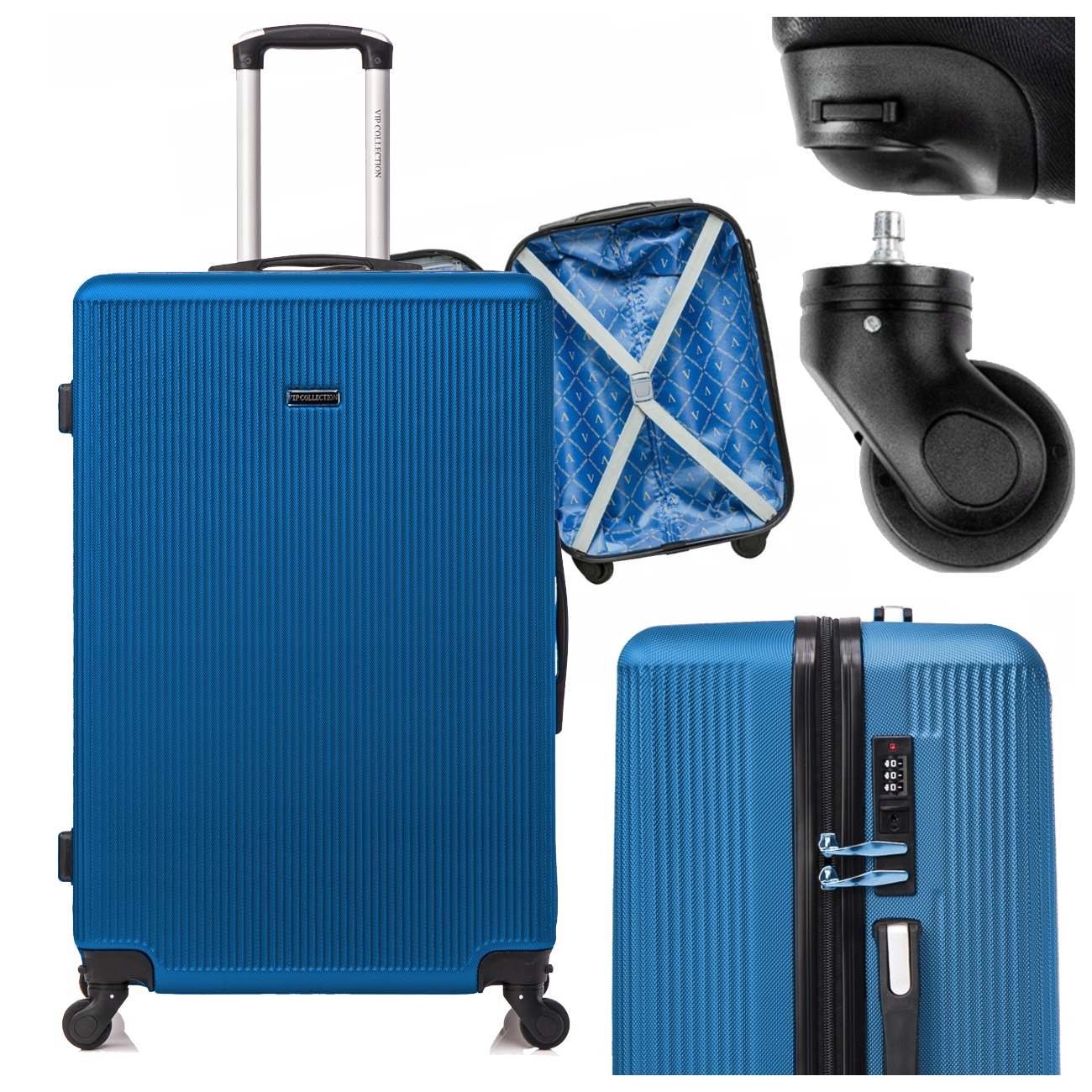 Walizka Średnia Podróżna Na Kółkach Mocna Twarda 24" XL Abs Sparta Blue