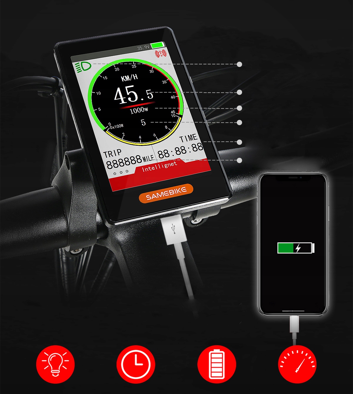 Rower Elektryczny Samebike 750W 48V 12,5Ah 26” 100km Rowery elektryczne 100KM MTB PL Model Samebike LO26-II-FT-BK-EU 48V 12.5Ah  100km MTB