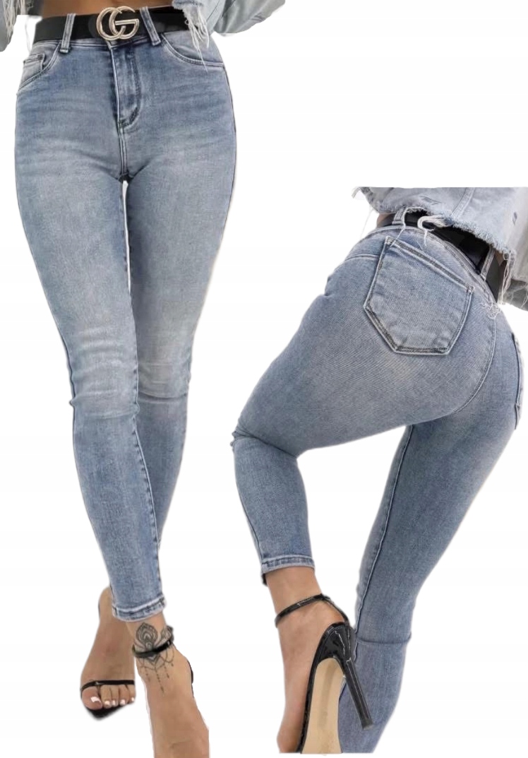Jeansy M.Sara niebieskie vintage rurki wysoki stan elastyczne push-up