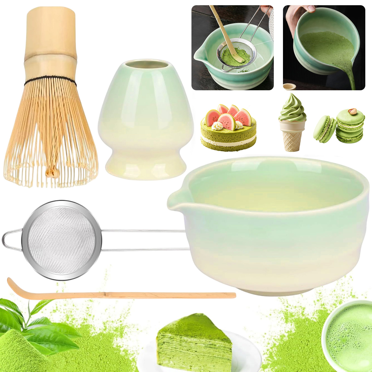 Levně Bambusová Dárková Sada Čaje Matchy Chashaku Šlehací Metla Lžíce 5KS