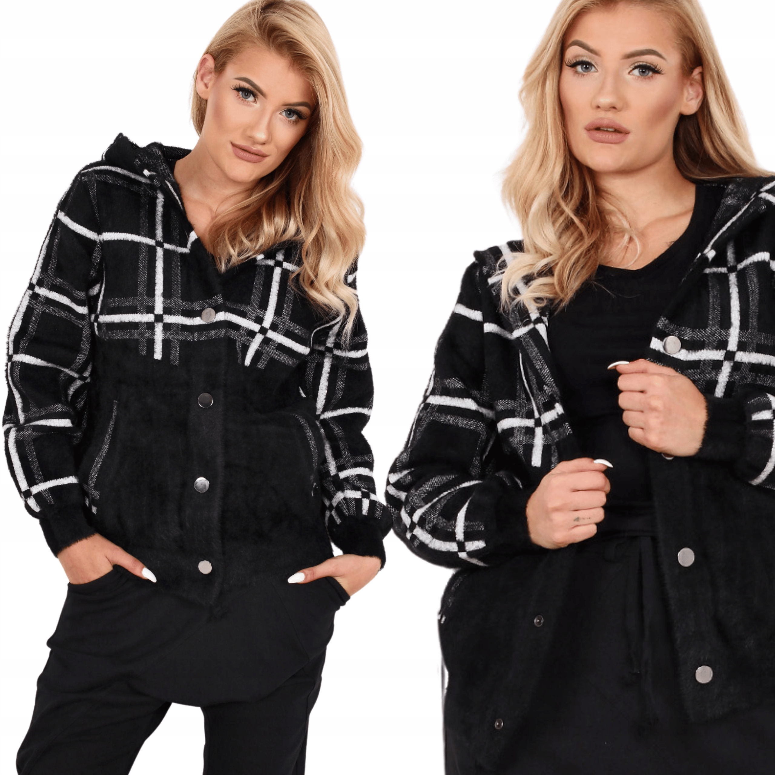 Alpaka Damska Płaszcz Kurtka Sweter Ciepła Krótka Kaptur Napy 2073