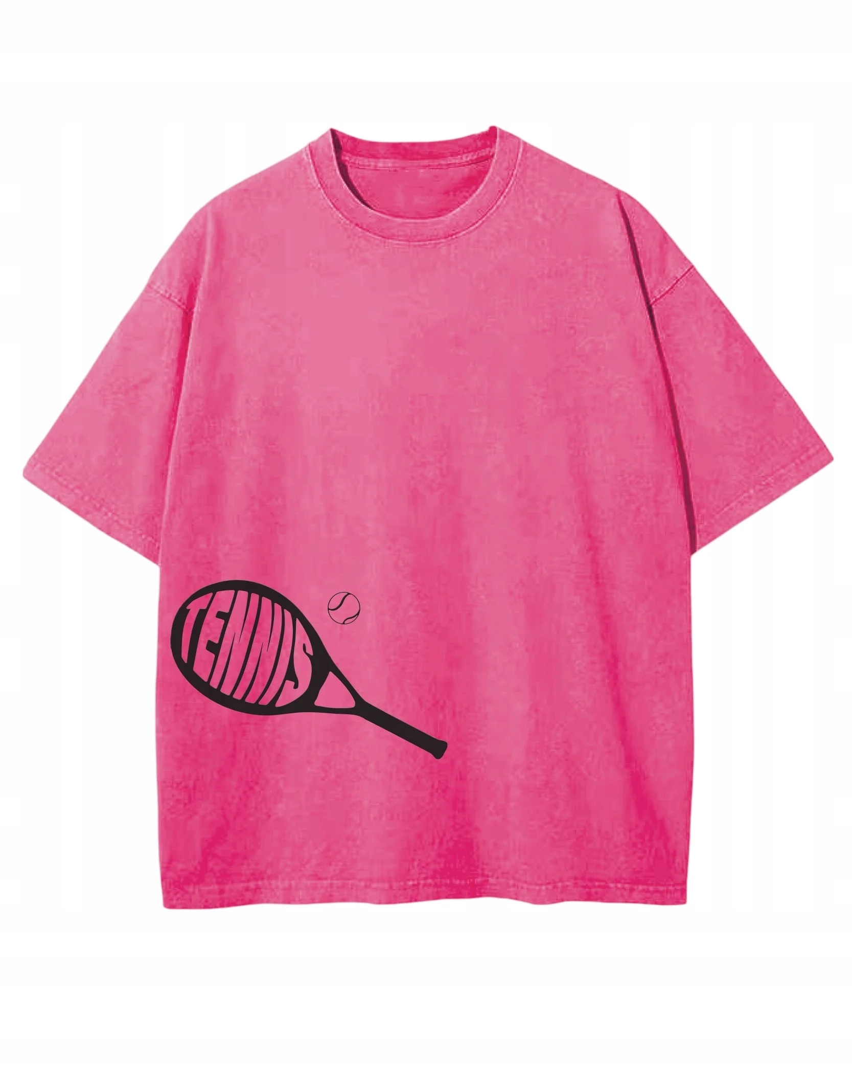 Tričko oversize s efektem praní Silikonový potisk Tenis Tmavě růžová M