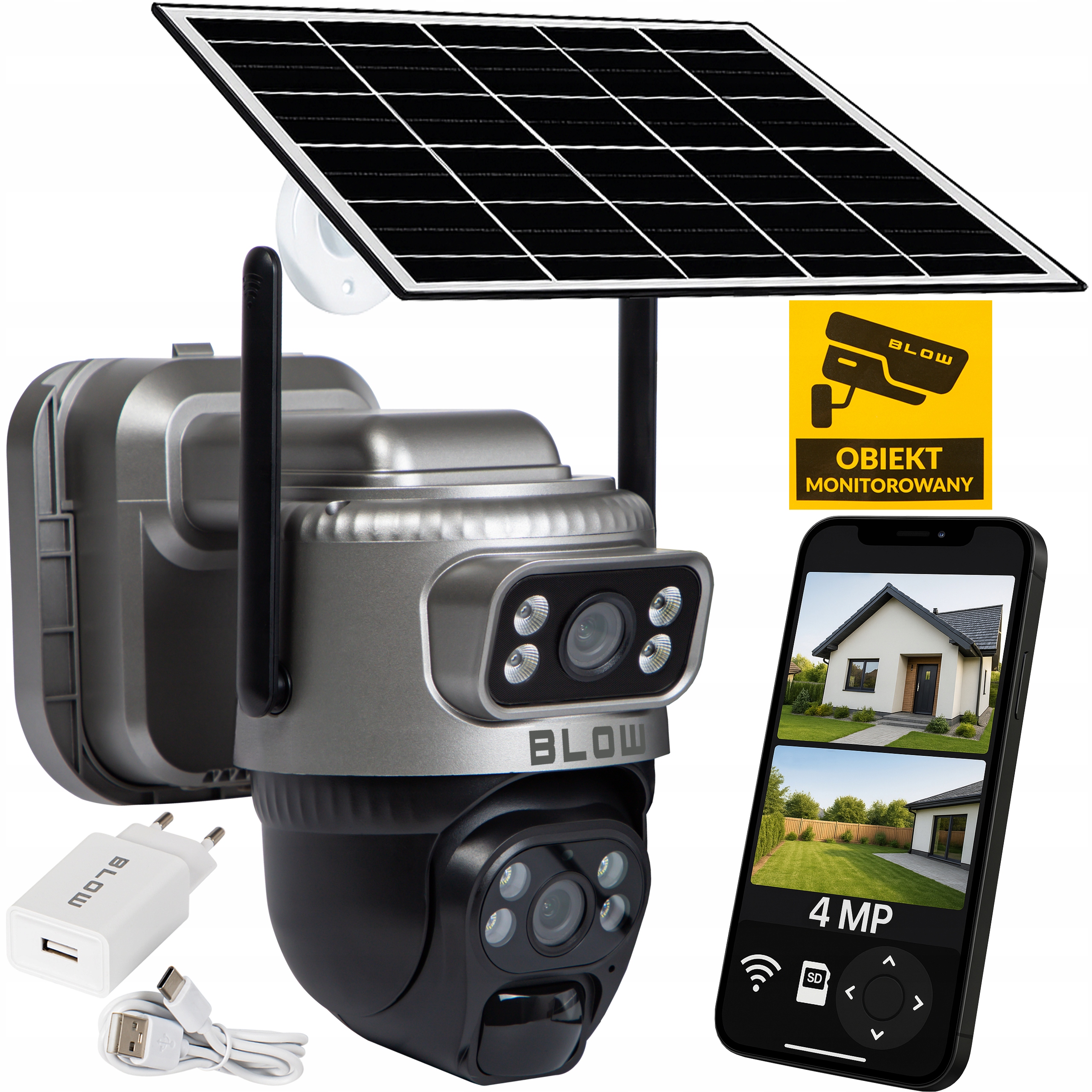 KAMERA IP WIFI BLOW H-384 Wifi SOLARNA 4MP OBROTOWA 2 OBIEKTYWY IP66 SMART