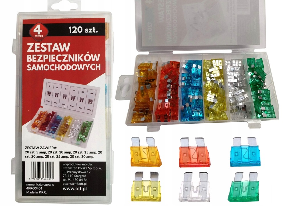 

Zestaw Bezpieczniki Samochodowe 120sztuk 5A 30A