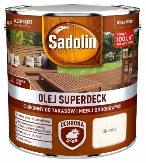 Olej do drewna tarasów płotów elewacji Sadolin Superdeck Bielony 2,5L