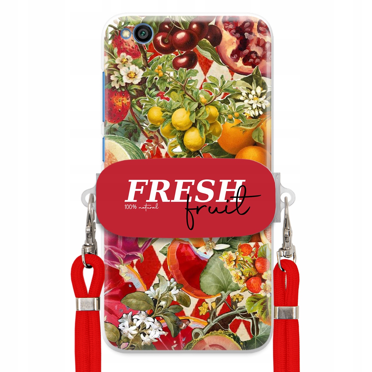 Pouzdro pro Xiaomi Redmi Go Červené Crossbody vodítko Držák Fresh Fruit Ovoce