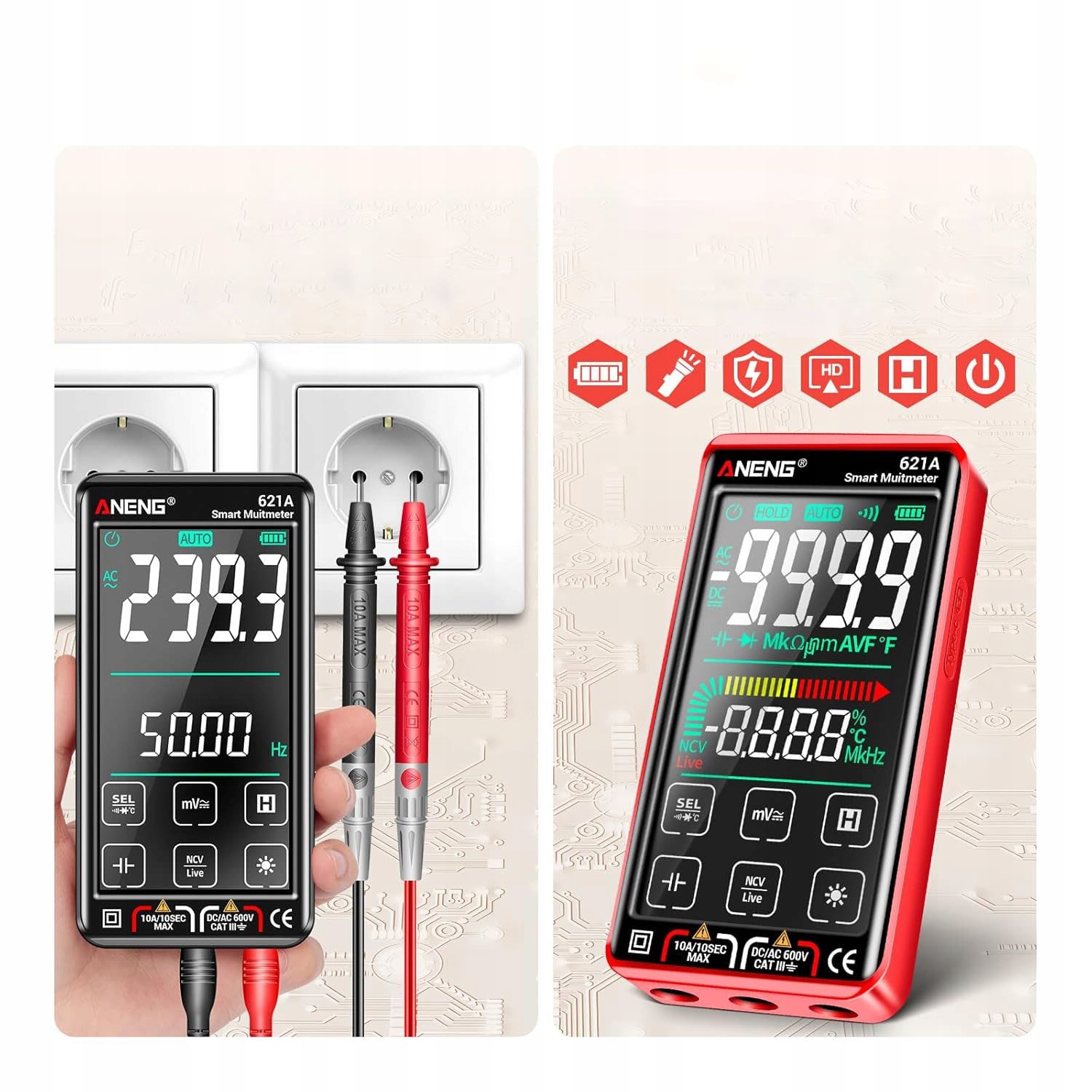 Inteligentní Digitální Multimetr S Barevným Dotykovým Displejem Červený