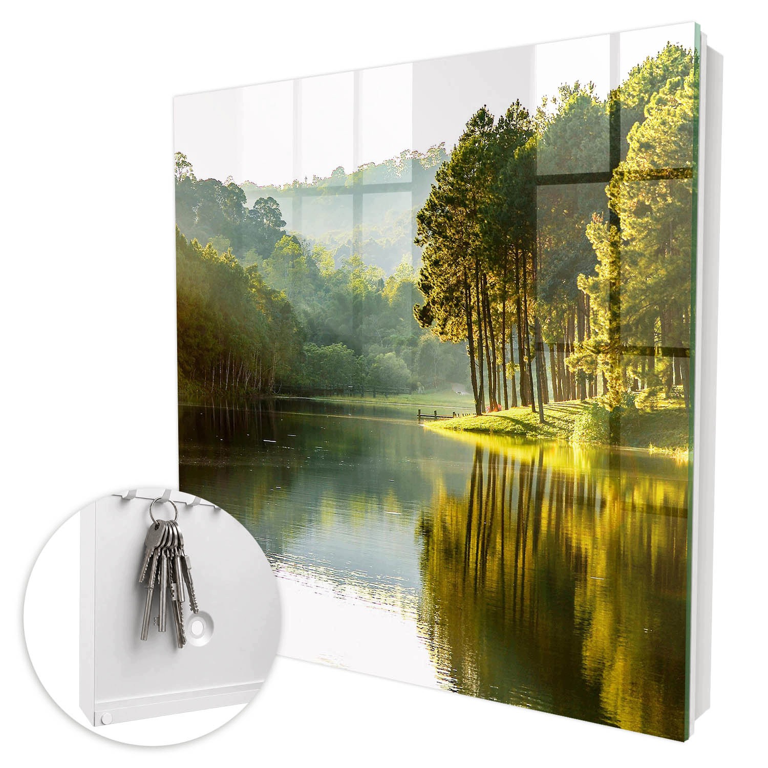 Schránka na klíče s obrazem na skle Zelená krajina Bílá pravá 30x30 cm
