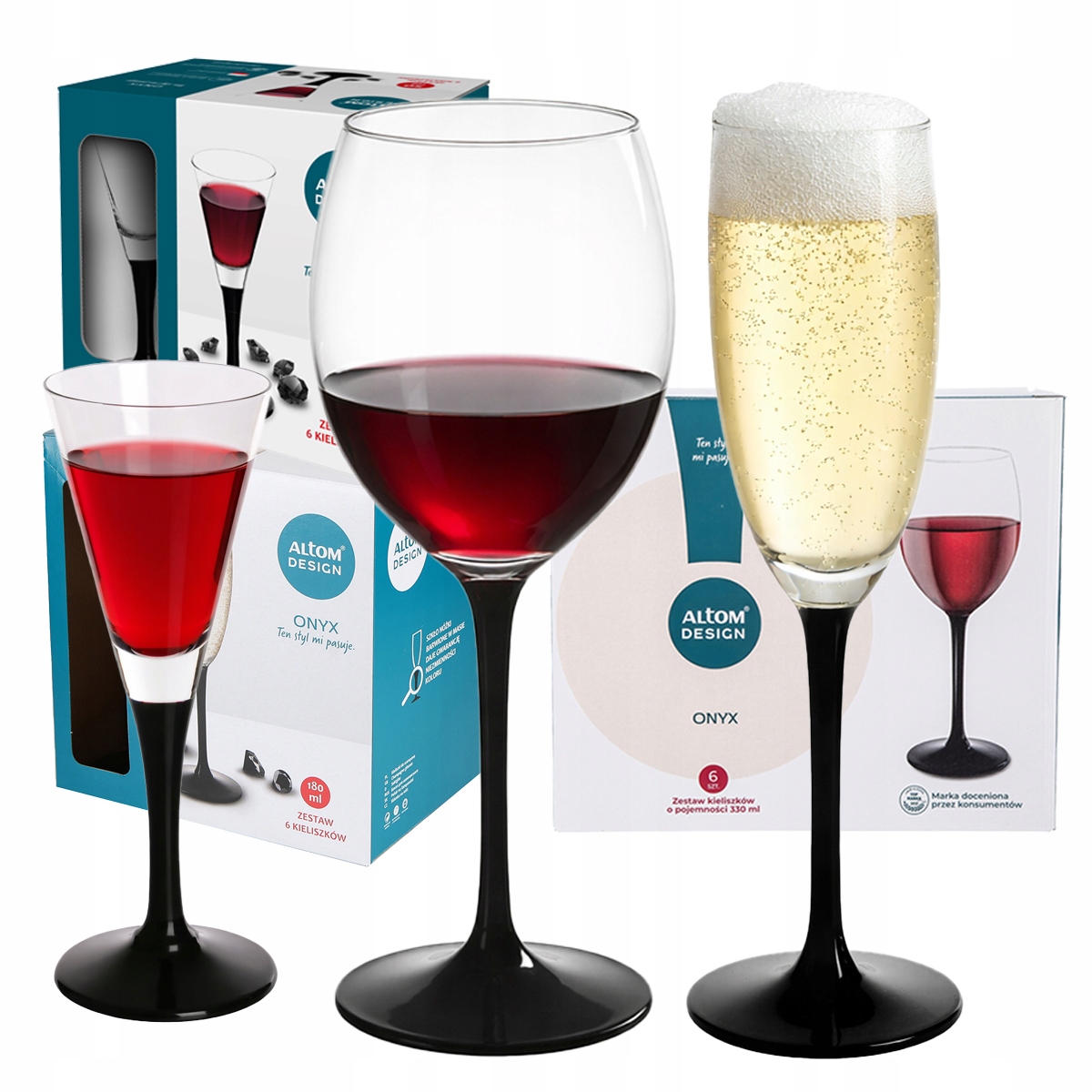 Sada sklenic Altom Onyx na víno šampaňské vodky 18 kusů 330/180/50 ml
