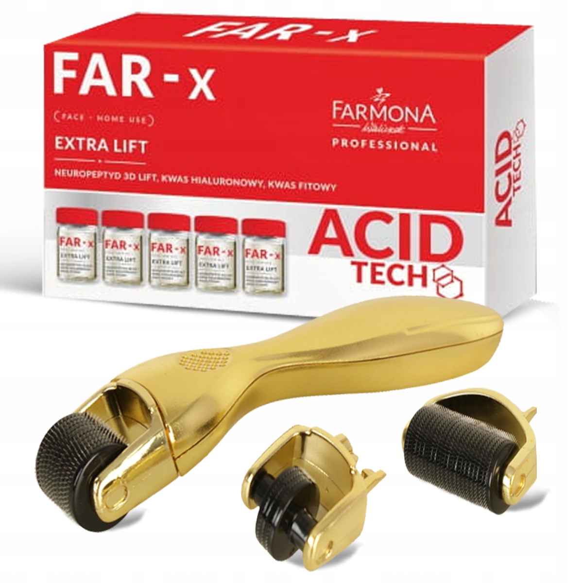 Derma roller 3w1 mezoterapia igłowa 5 ampułek Farmona Far-X Acid Tech