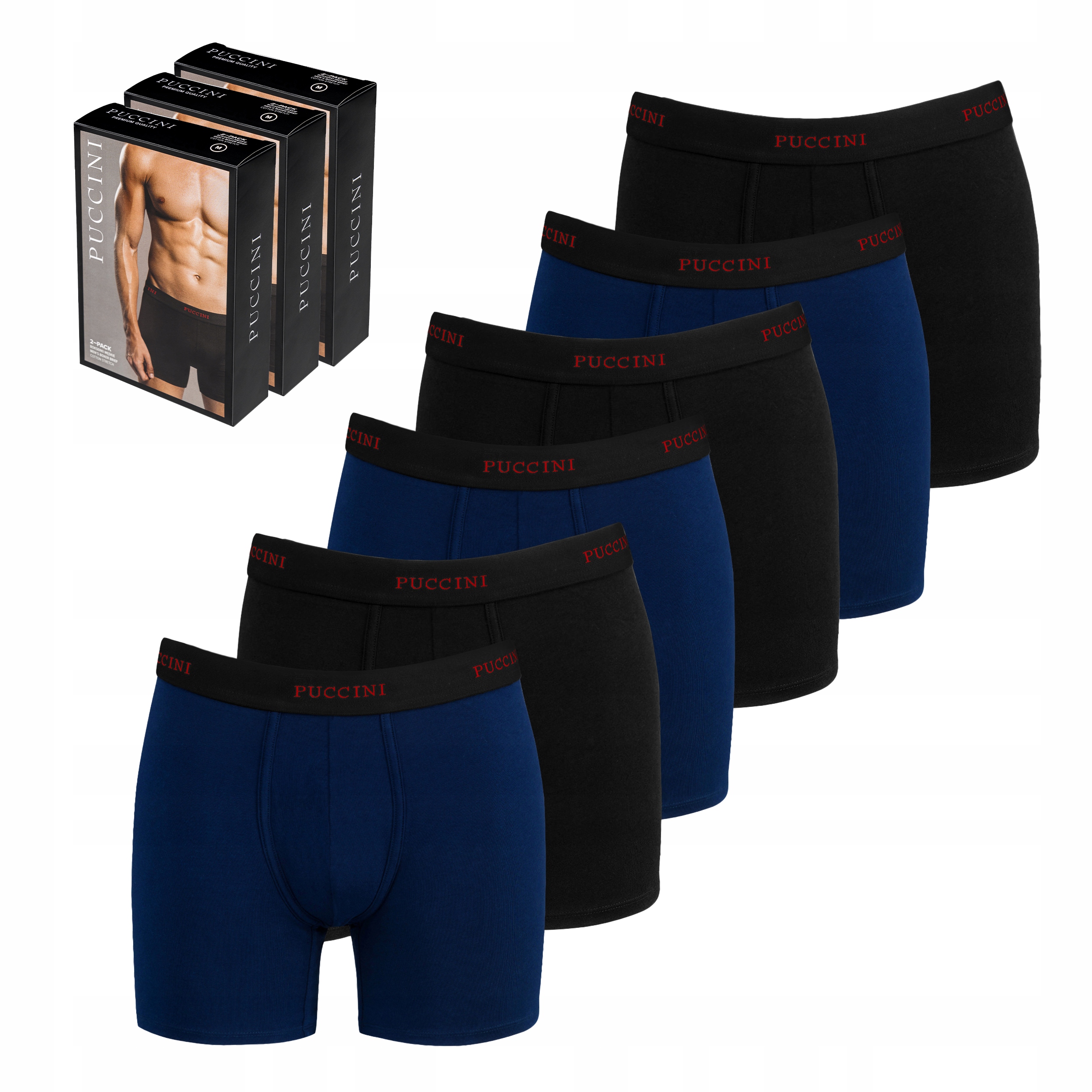 Pánské boxerky Puccini Černé Námořnická Modrá Sada Balení 6 Kusů Bavlněné XL BX05XL-1-7A
