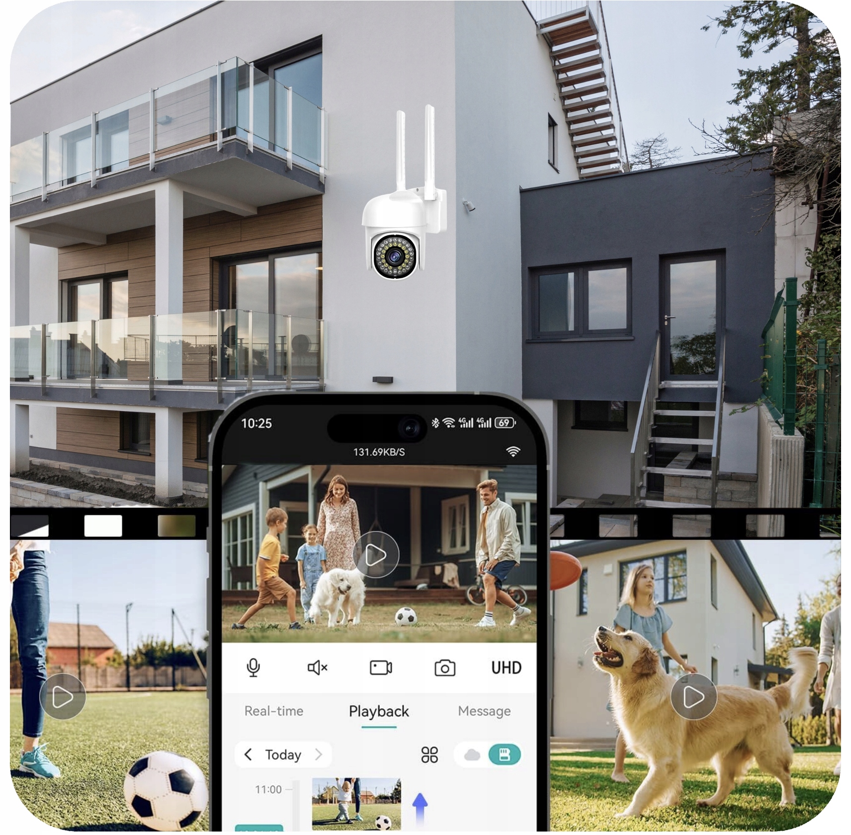 OBROTOWA BEZPRZEWODOWA KAMERA WiFi 5MPX QUADHD ZEWNĘTRZNA MONITORING SD Model CZUJNIK PIR LAMPKA ALARM APLIKACJA POWIADOMIENIA