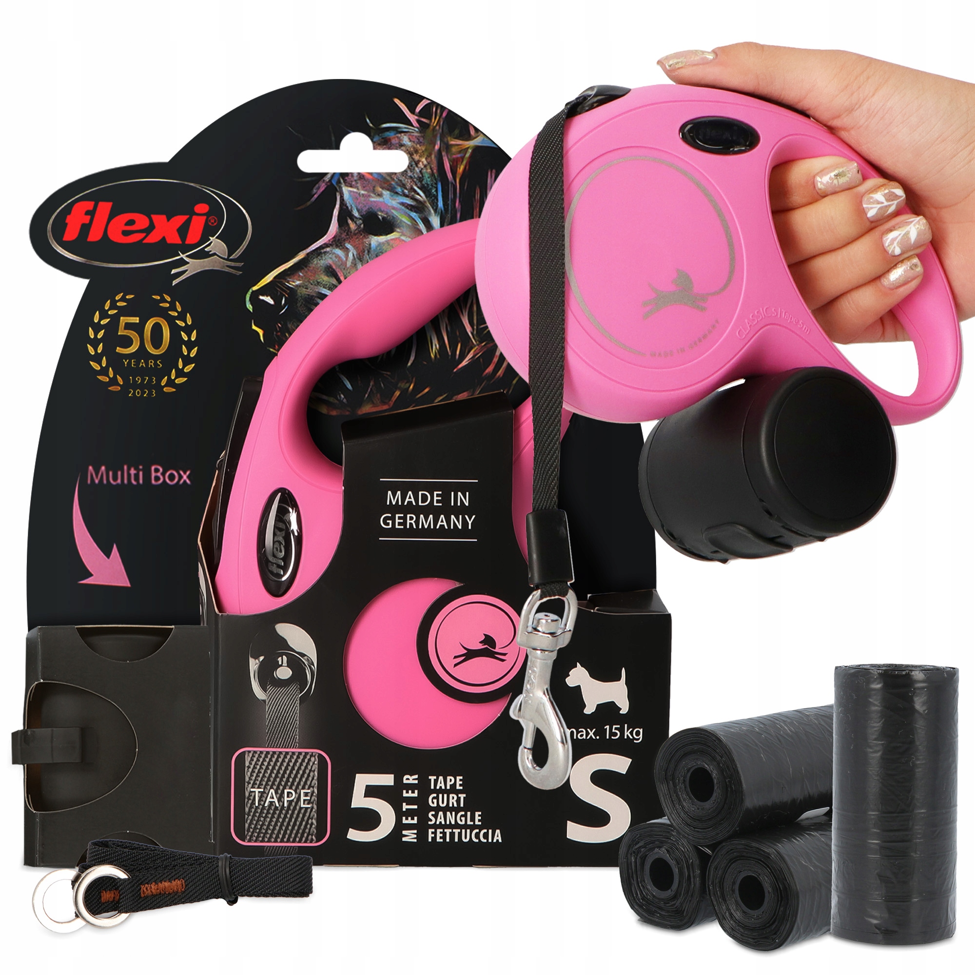 Levně Vodítko Psa Kočka 15 kg 5 m Kontejner Pouzdro 80x Sáčky Psí Odch 3O