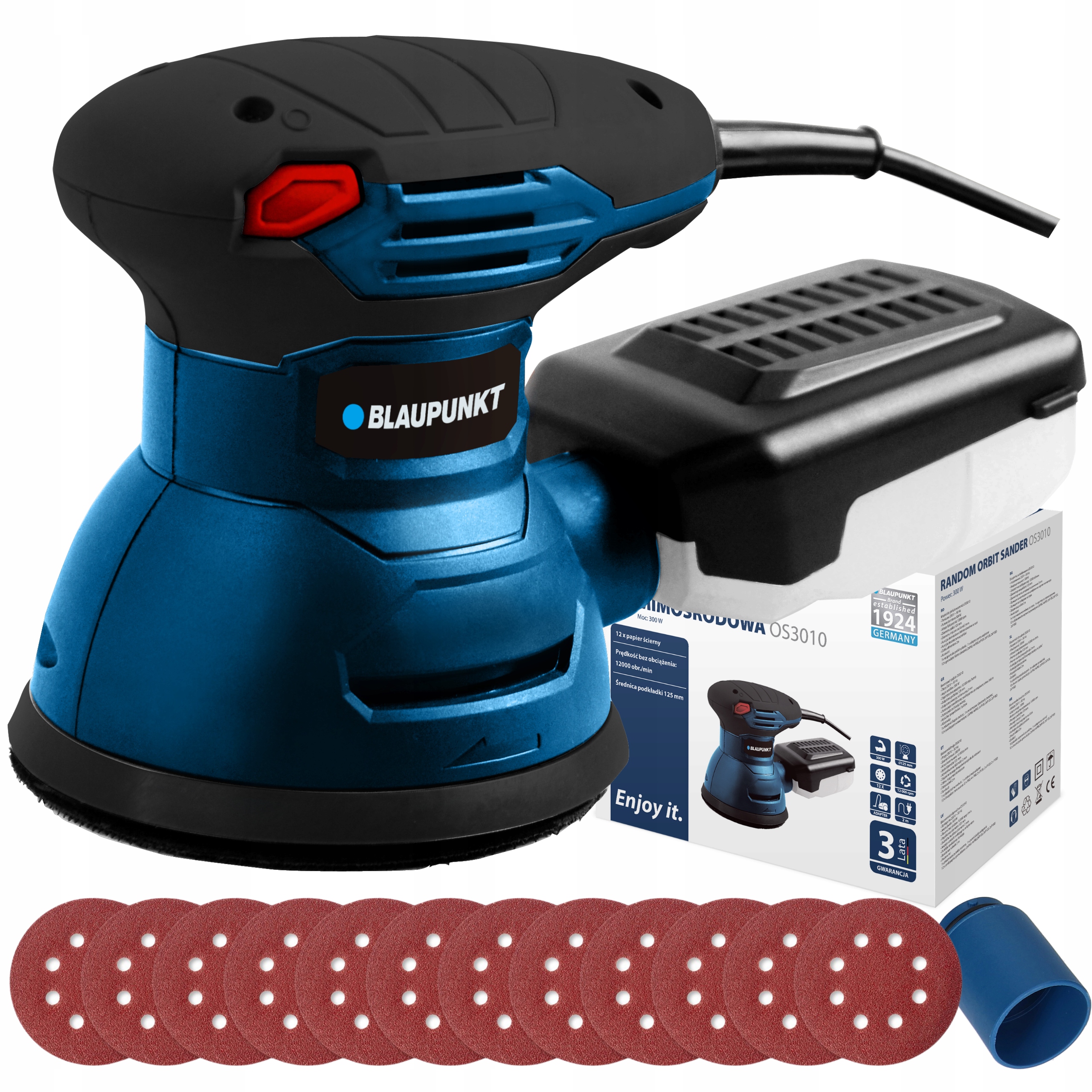 Szlifierka Mimośrodowa Oscylacyjna 125 mm Elektryczna do drewna 12 Krążki