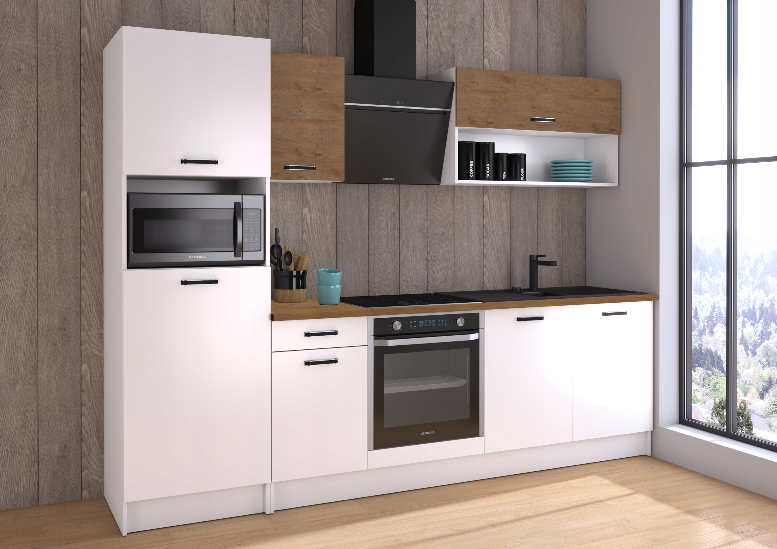 Zestaw kuchenny Prag , biały/ dąb lancelot , 270 cm