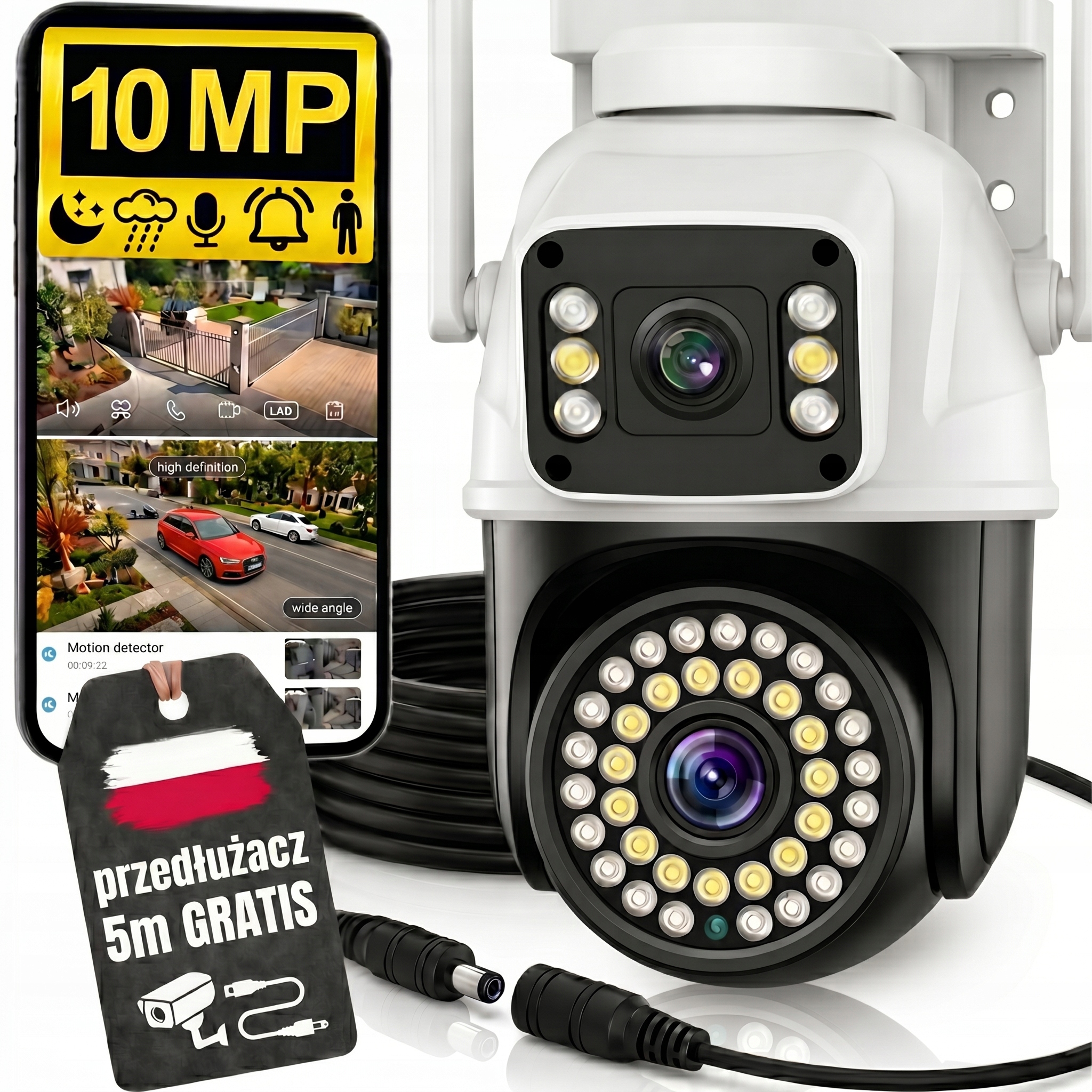Podwójna Kamera Wifi Ip Smart Zewnętrzna Obrotowa Uhd 10MP Zoom Aplikacja
