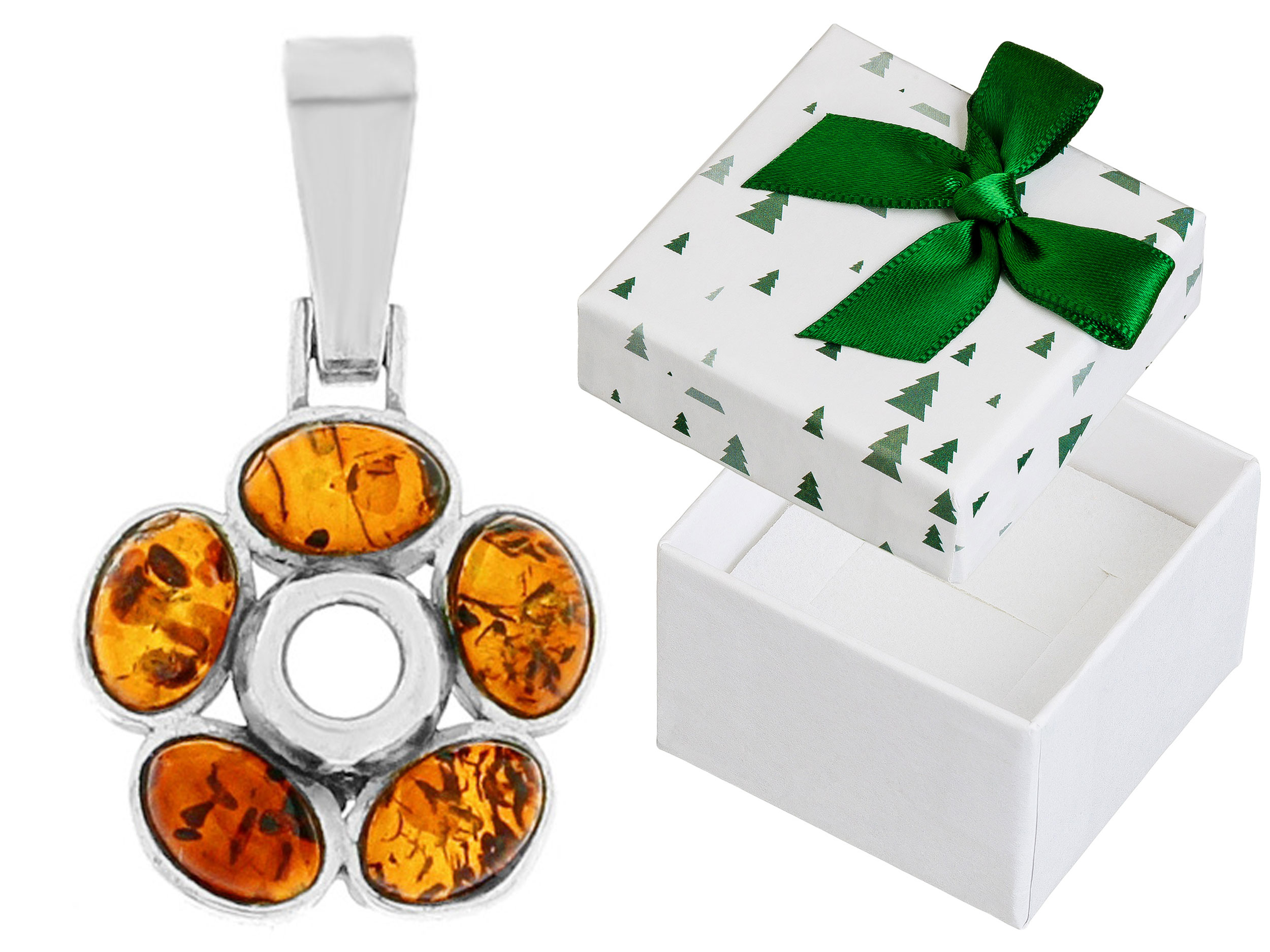 Stříbrný přívěsek Květ s jantarem Dámský Přívěsek Květinka