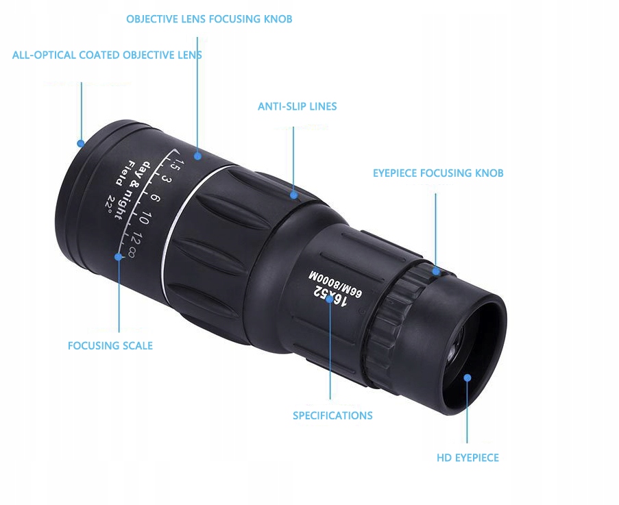 MONOKULAR LUNETA LORNETKA 16×52 ETUI PASEK Model XT904