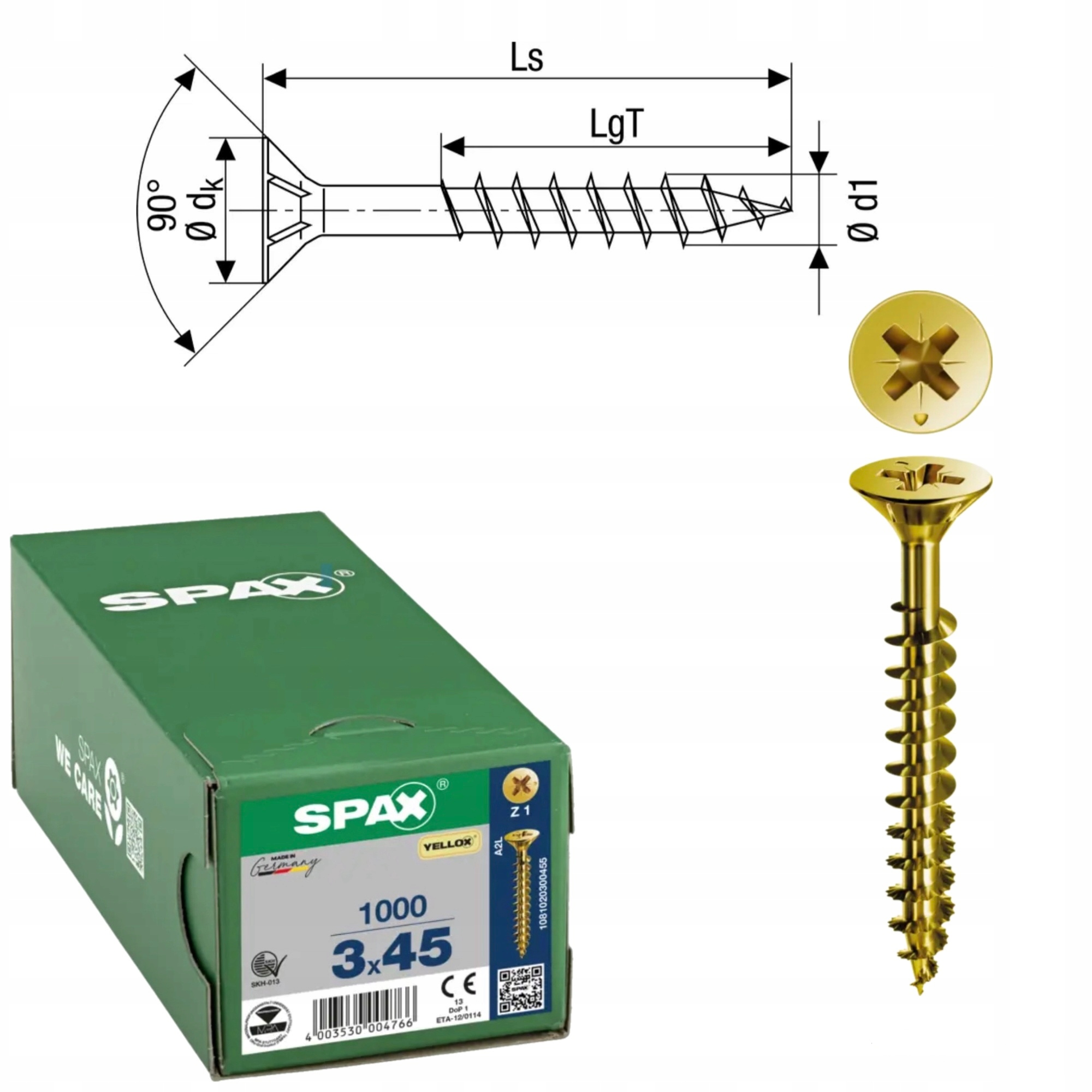 Univerzální šroub na dřevo (zlatý) Spax 3 x 45 mm Yello-x 1000 ks