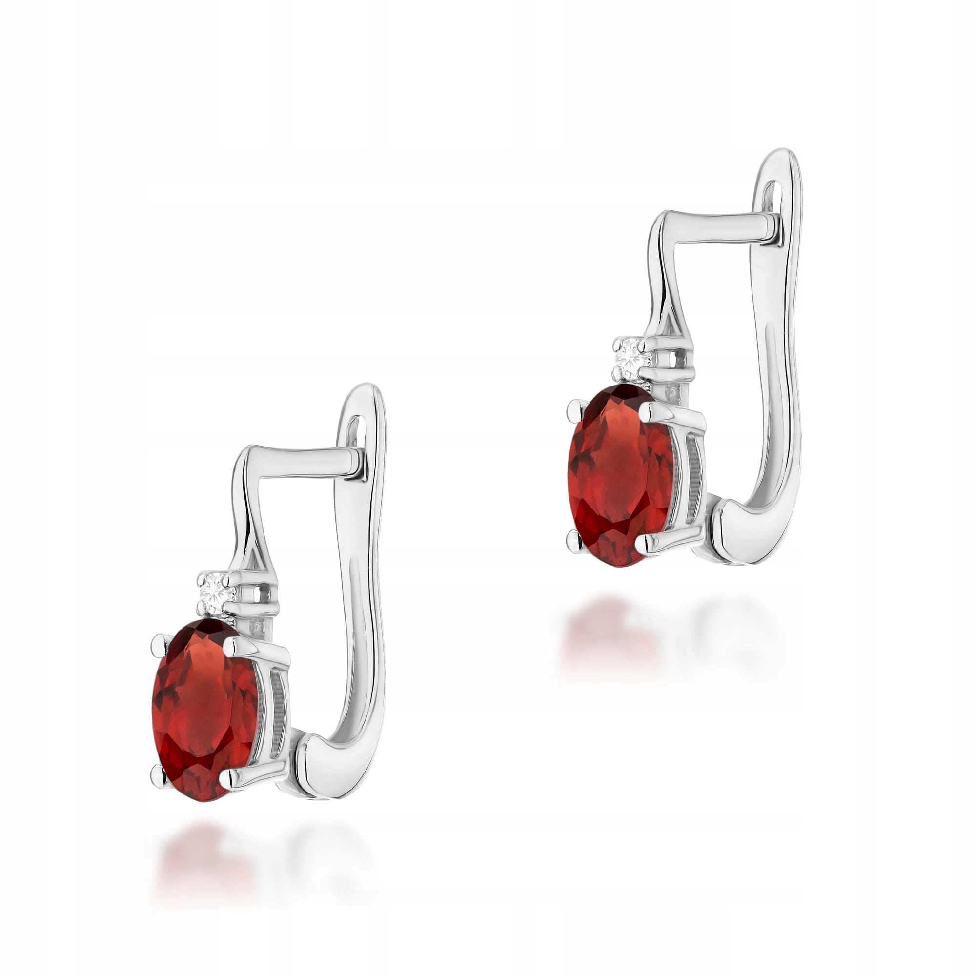 Náušnice zlaté 585 granátové diamanty z bílého zlata moderní značkové 14k