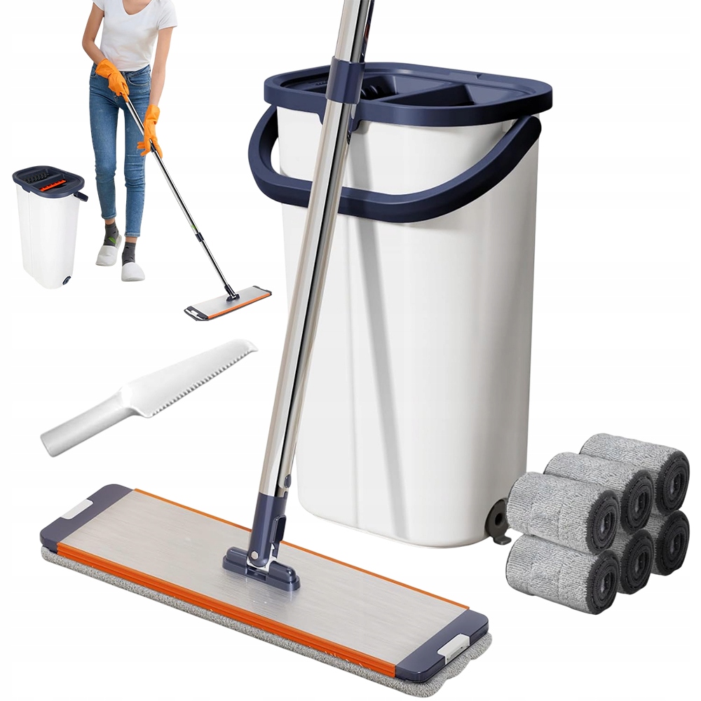 Plochý Mop 40 CM S Kbelíkem A 6 Podložkami Pro Všechny Typy Podlah