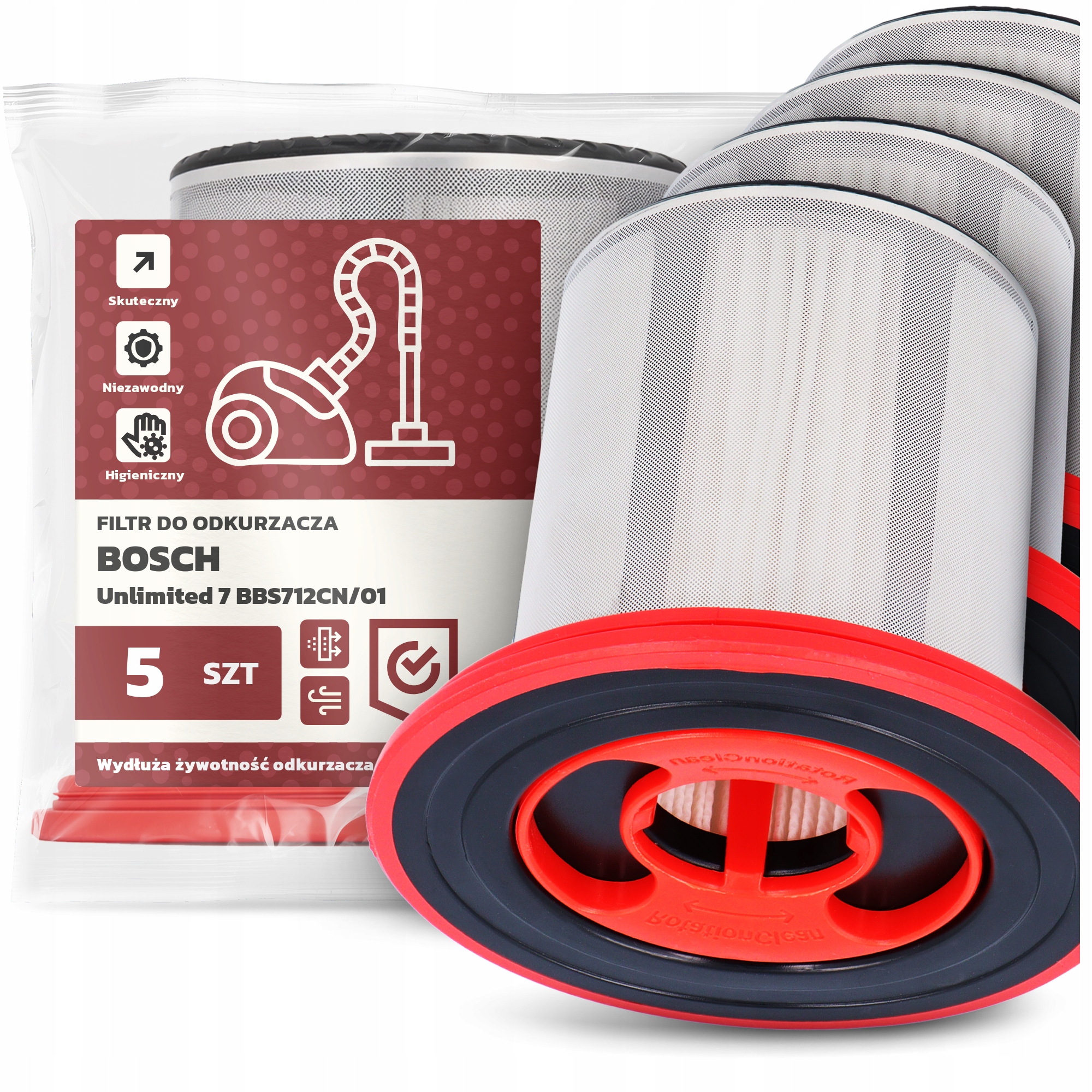 5x Vzduchový Filtr pro Vysavač Bosch Unlimited 7 BBS712CN/01 Hepa Em-w