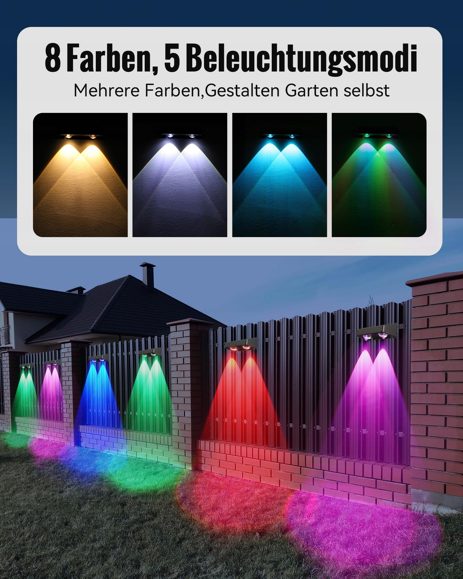 AGPTEK Lampy Solarne Zewnętrzne 5 Trybów 8 Kolorów RGB IP65 4 Sztuki — miniatura 3