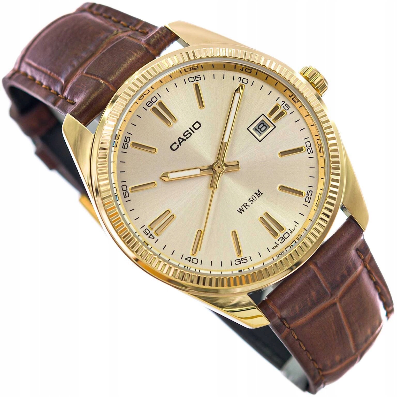 Pánské Hodinky Casio MTP-1302PGL-9AVEF Hnědé Na Řemínku Datumovka Neobrite