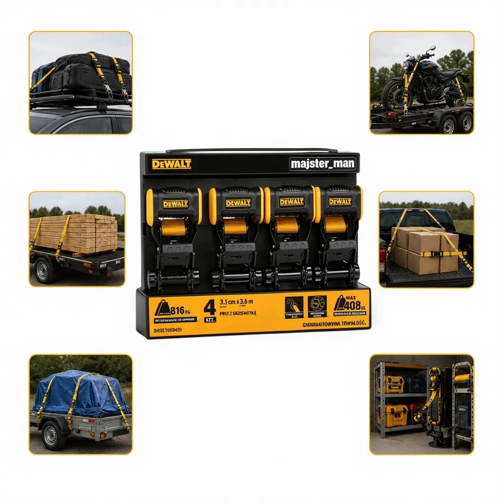 Zestaw DeWalt 4X pas transportowy z grzechotką 3,65 m siła zrywająca 816 kg