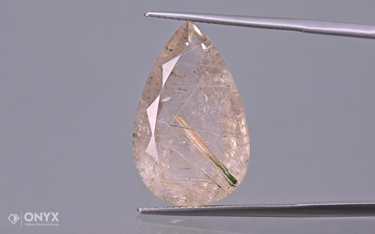 Křemen s rutilem fazetovaná slza 24x15 mm