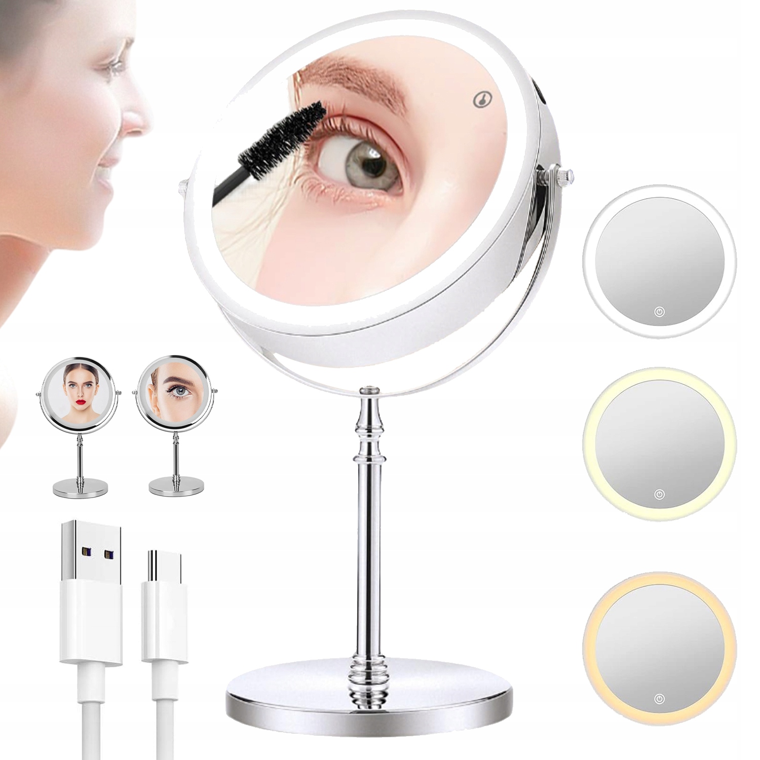 Oboustranné Stojící Zrcadlo Na Makeup Stříbrná Zrcadla 10x