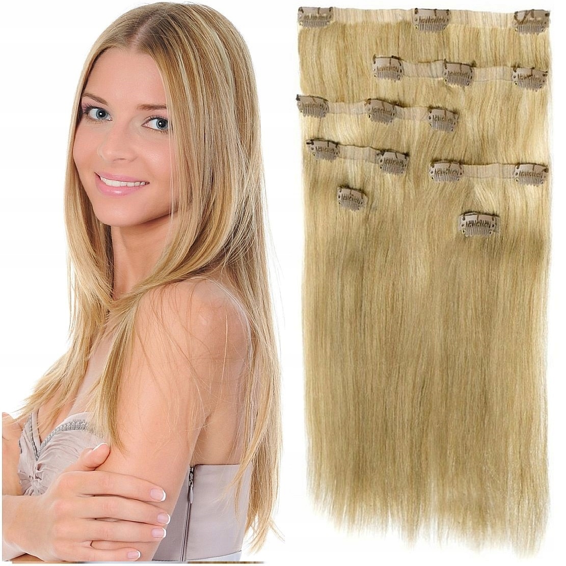 Příčesek Do Vlasů Přírodní 40 CM 115 G Clip-in Sada 8 Pásků blond 16
