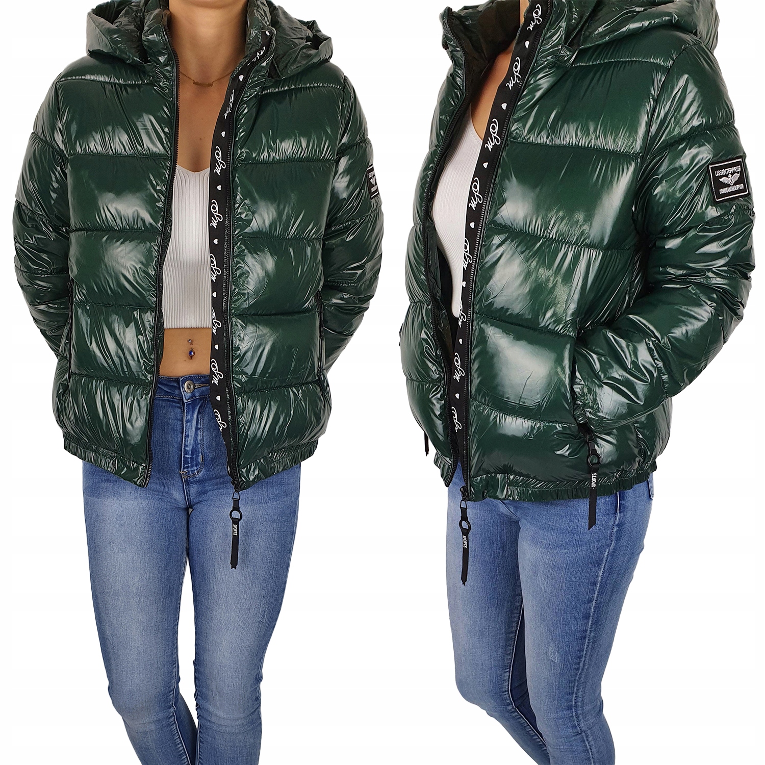 #dámská Prošívaná Bunda Kapuce Lesklá Barvy#