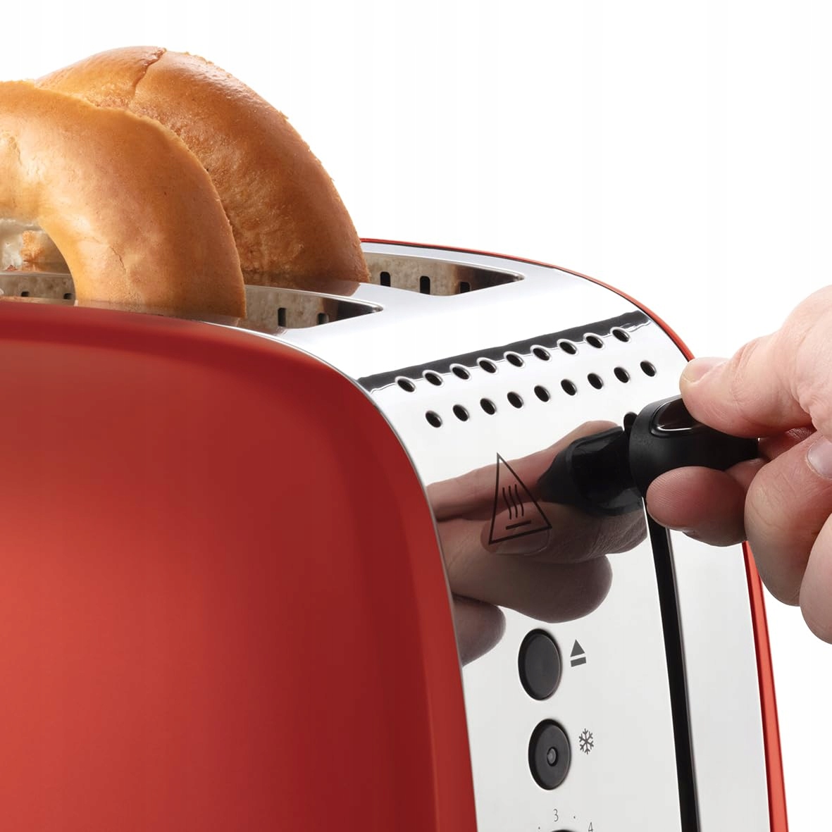 RUSSELL HOBBS Toster 2 Kromki Stal Czerwona Szerokie Szczeliny 1600W — miniatura 4