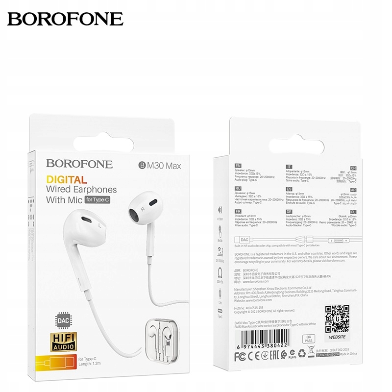 SŁUCHAWKI USB TYP TYPU C USB-C TYPE-C CYFROWE KABLOWE PRZEWODOWE SPORTOWE Model BM30 Max