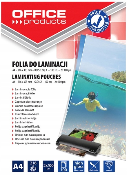 LAMINOVACIA FOLIA Laminovacia fólia A4, 2x100mikr, lesklá, 100 ks