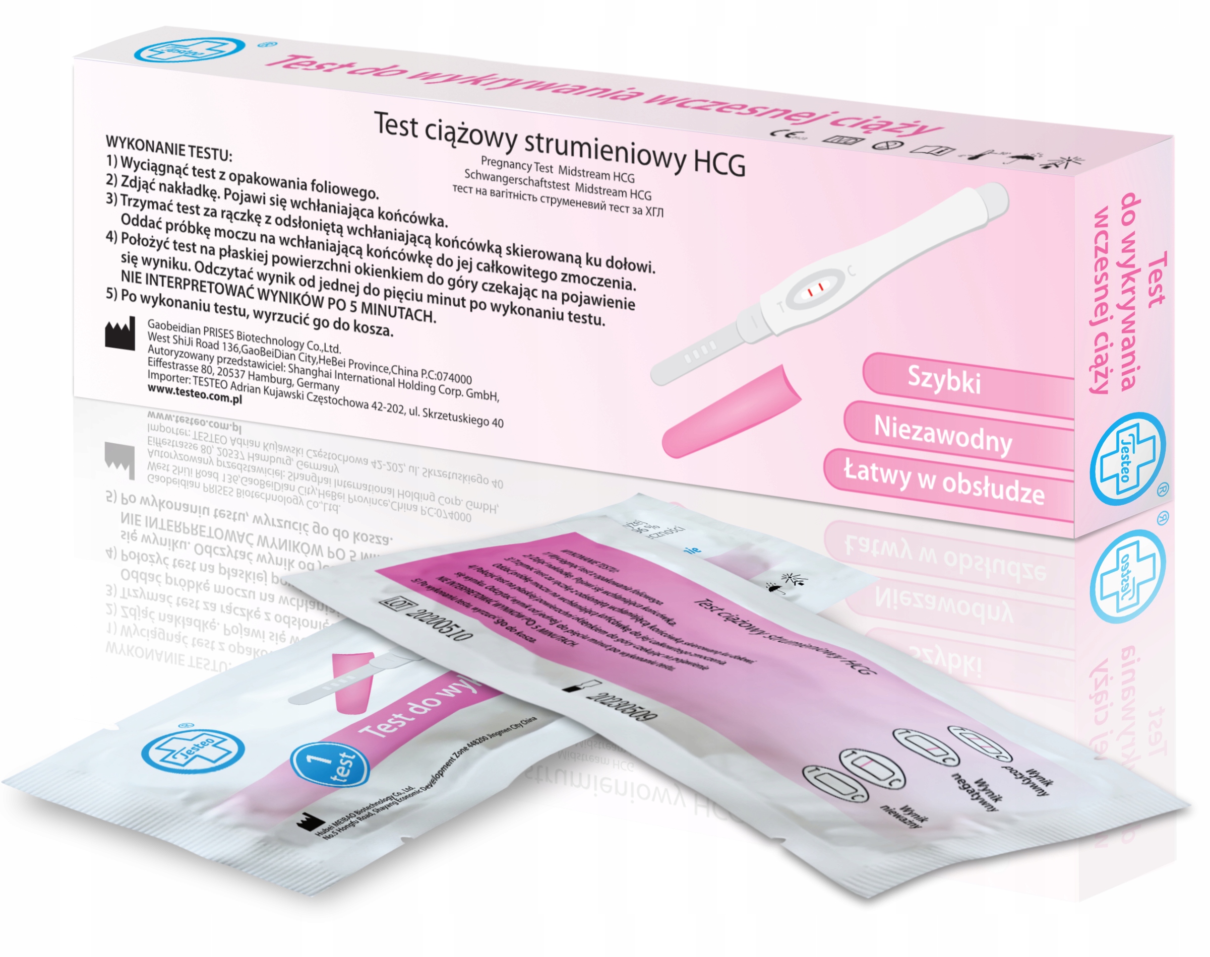 TEST CIĄŻOWY STRUMIENIOWY WCZESNA CIĄŻA 2 DNI. Typ wyrobu medycznego wyrób medyczny lub wyrób medyczny do diagnostyki in-vitro