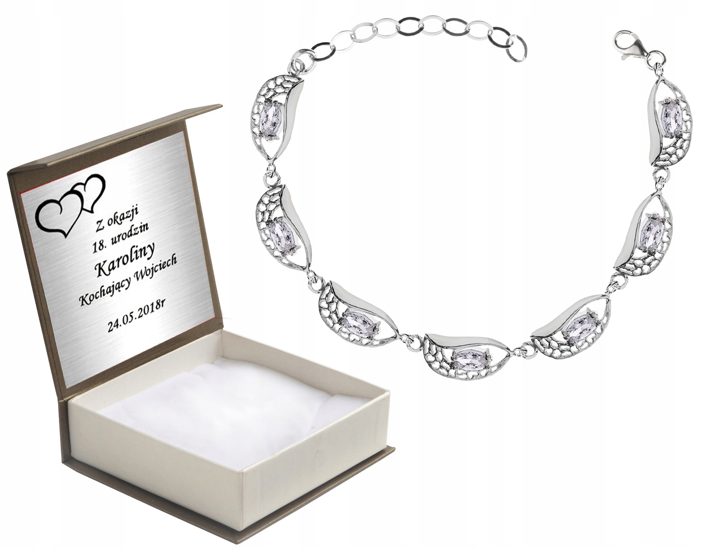 

Bransoletka Srebrna Ażurowa Z Cyrkoniami Prezent