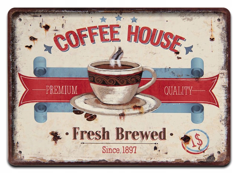 Kawa Plakat Metalowy Szyld Obrazek Retro #20542