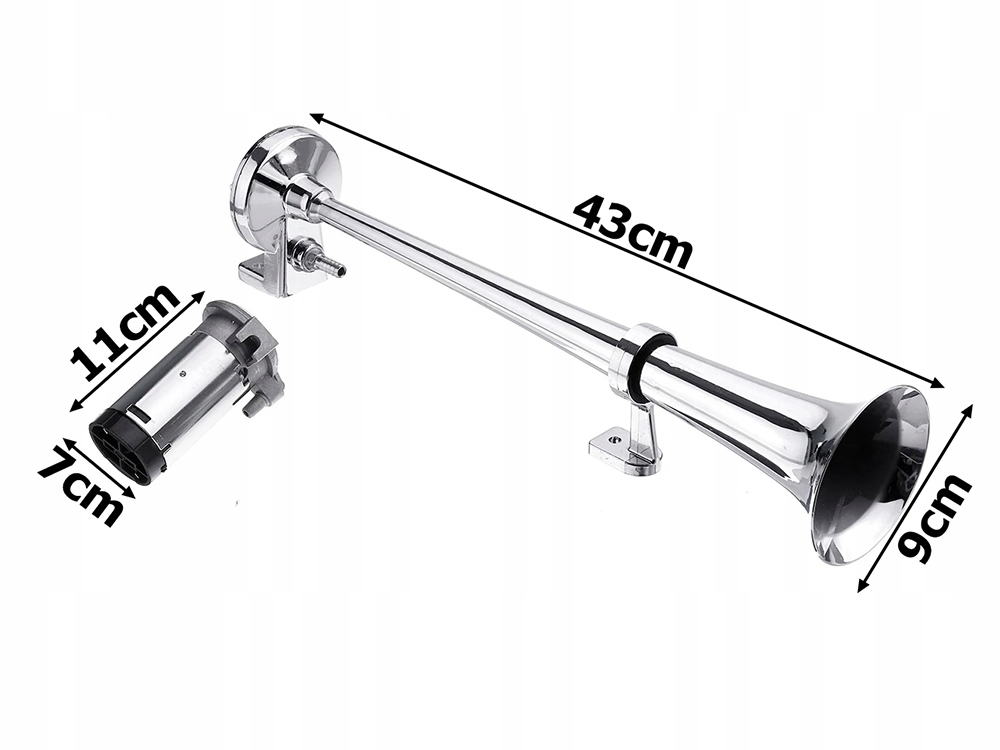 KLAKSON TRĄBKA PNEUMATYCZNA 150dB FANFARA KLAKSON CHROM KOMPRESOR 12V EAN (GTIN) 5907451353271
