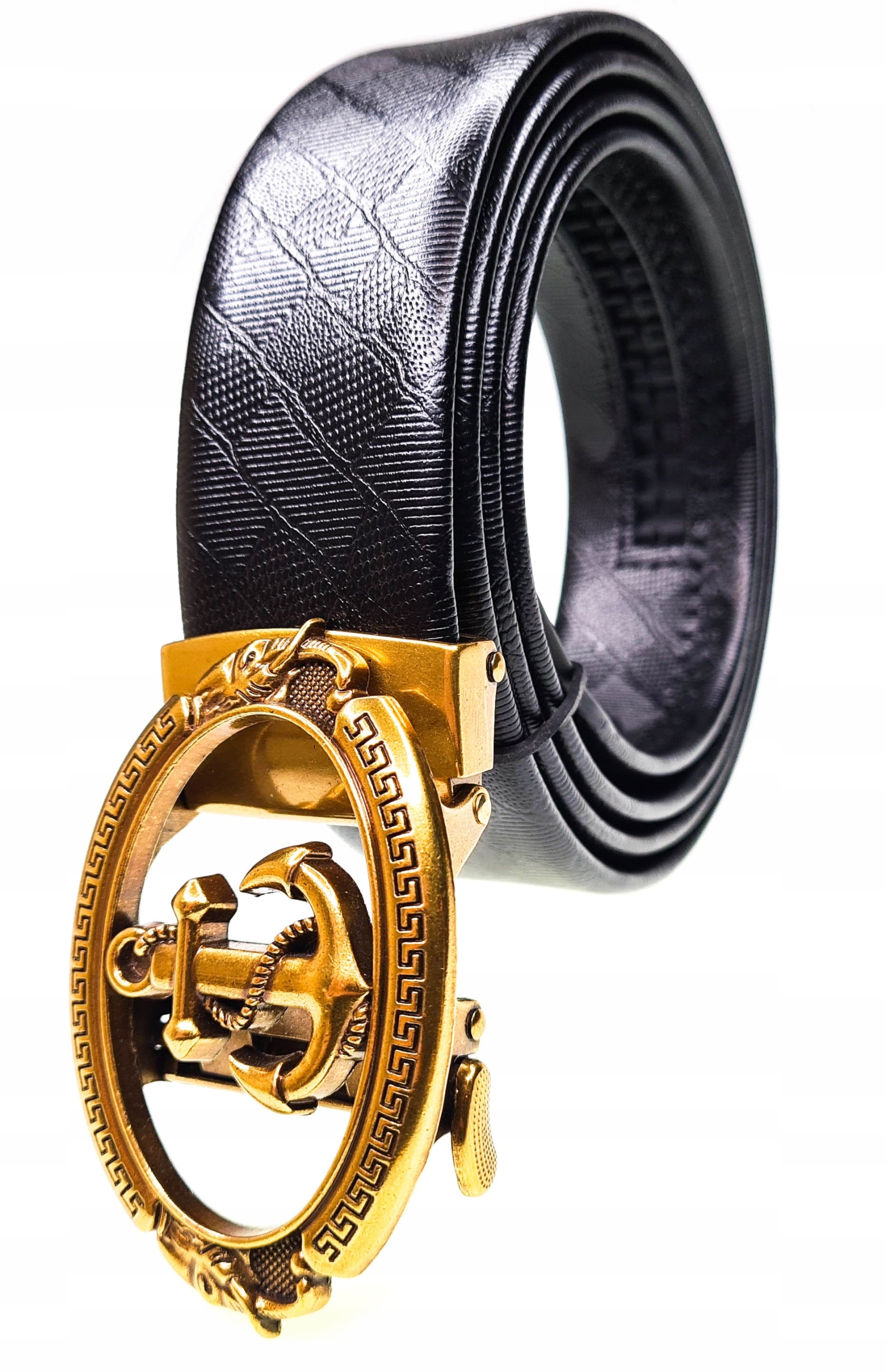 Luxusní Černý Pánský Kožený Opasek Automatická Kotva Slon 140 CM