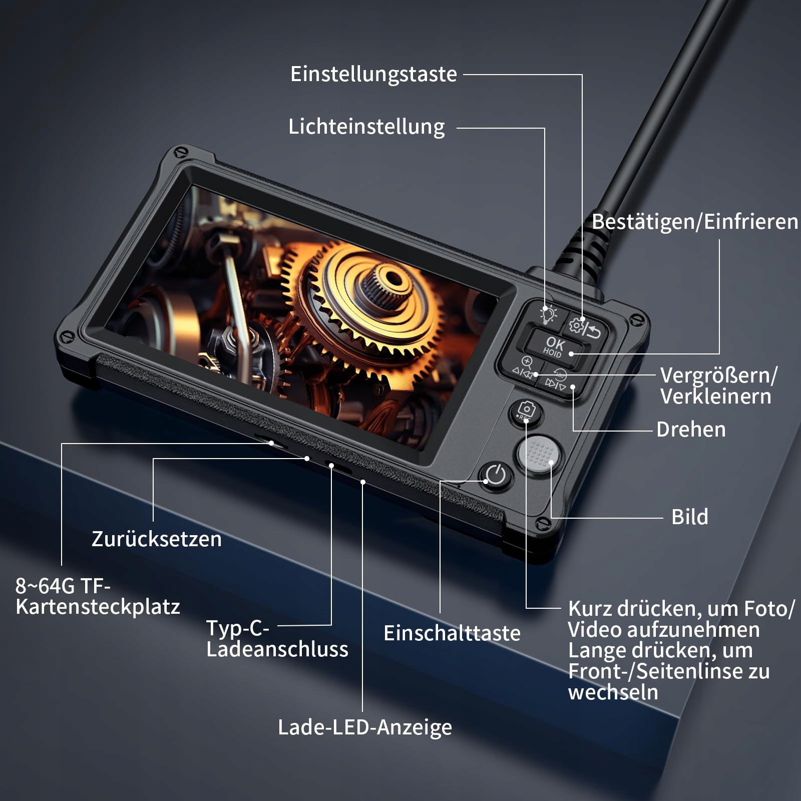 ENNOVOR Kamera Endoskopowa HD 1920P Dual Lens 5 Cali Wodoodporna LED 5M — miniatura 7