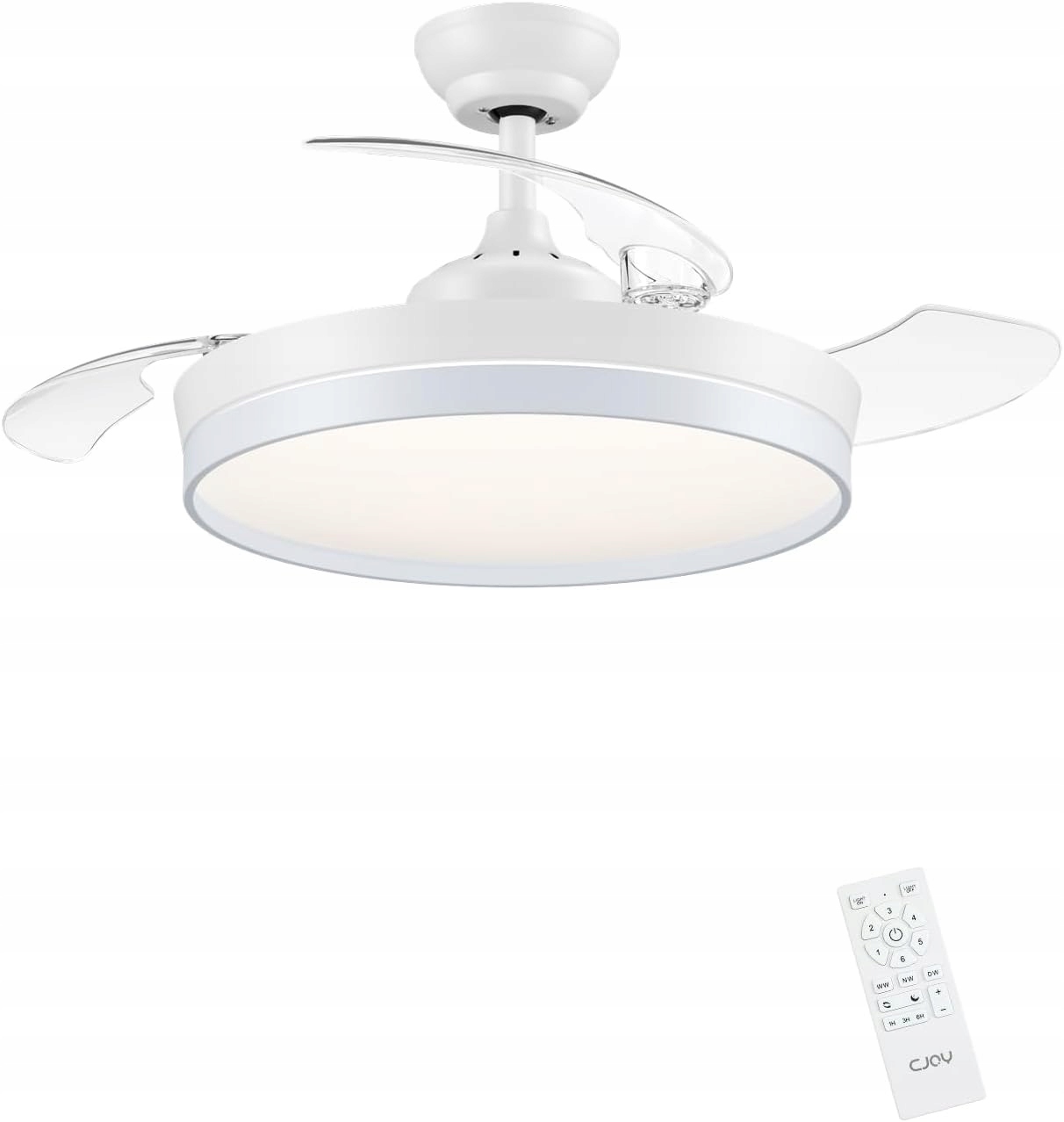 Cjoy Led stropný ventilátor 107 cm tichý 3 lopatky 6 rýchlostí diaľkový ovládač časovač