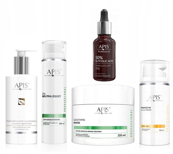 Apis Exfoliační Sada Kyselina Glykolová 50% Gel Tonikum Maska Krém Spf 50