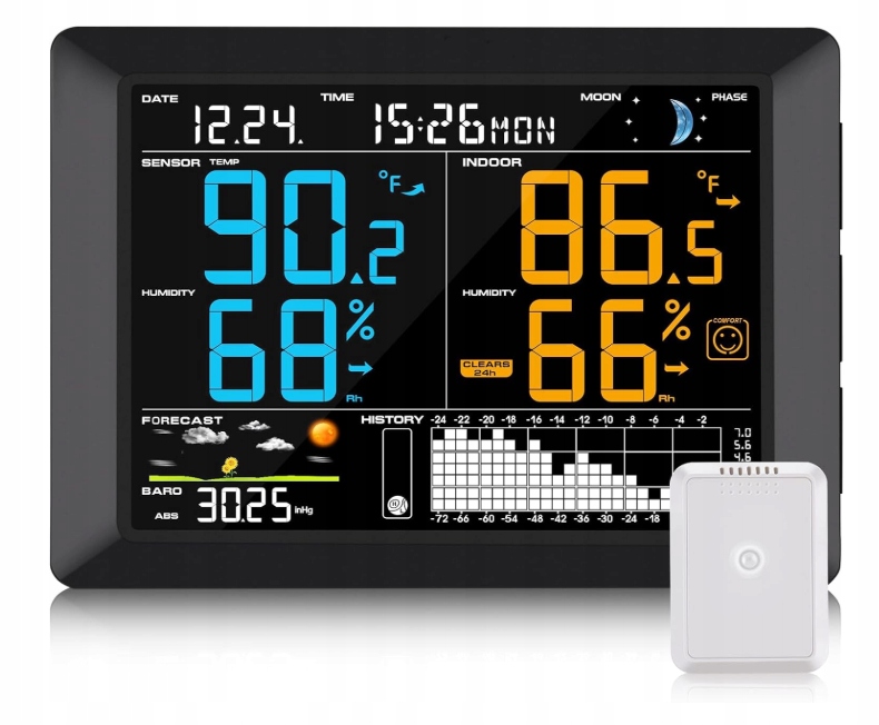 Stacja Pogodowa Sainlogic 10,2" Kolorowa LCD Czujnik Barometr Zegar Fazy